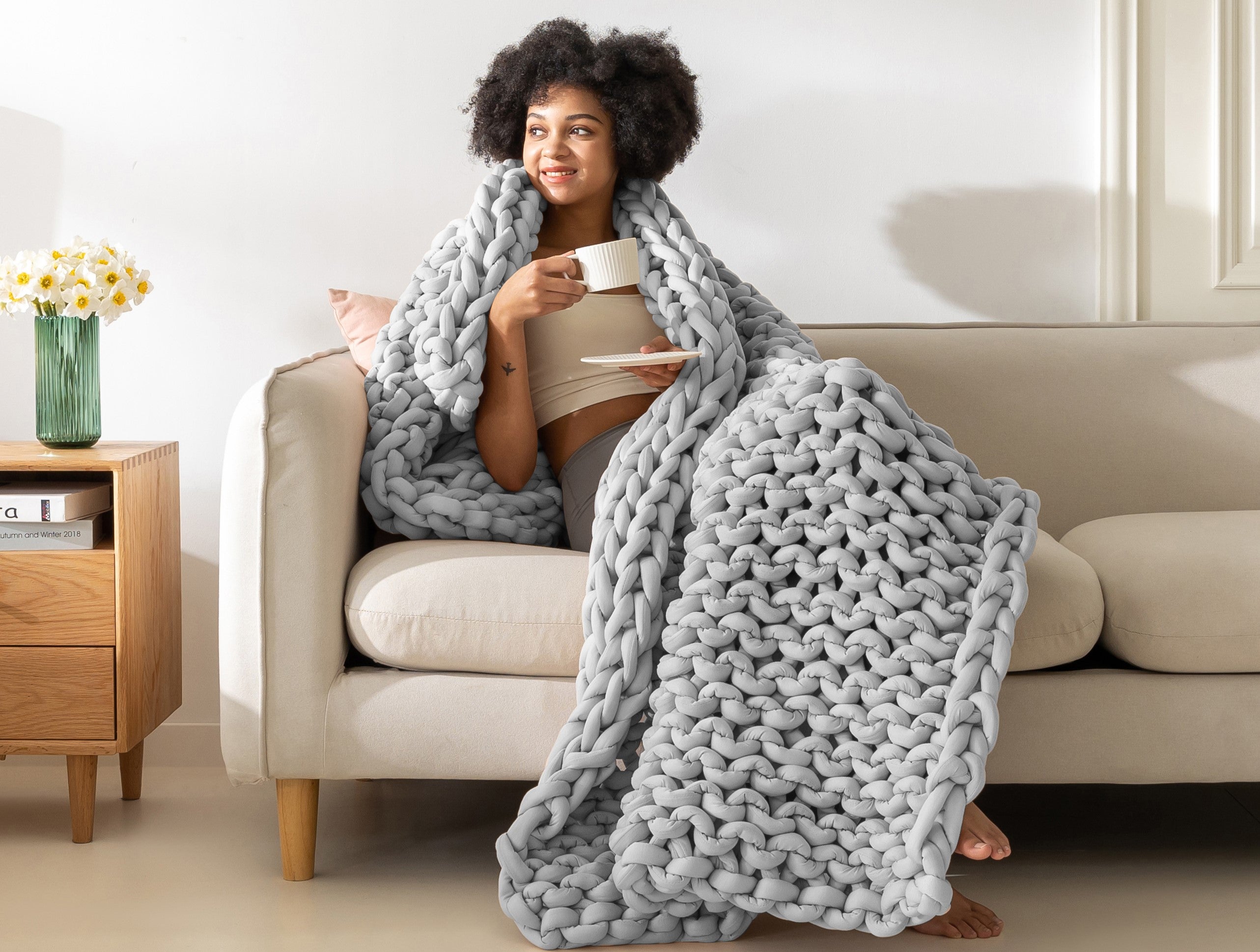 #color_silver moon_Knitted Weighted Blanket Single