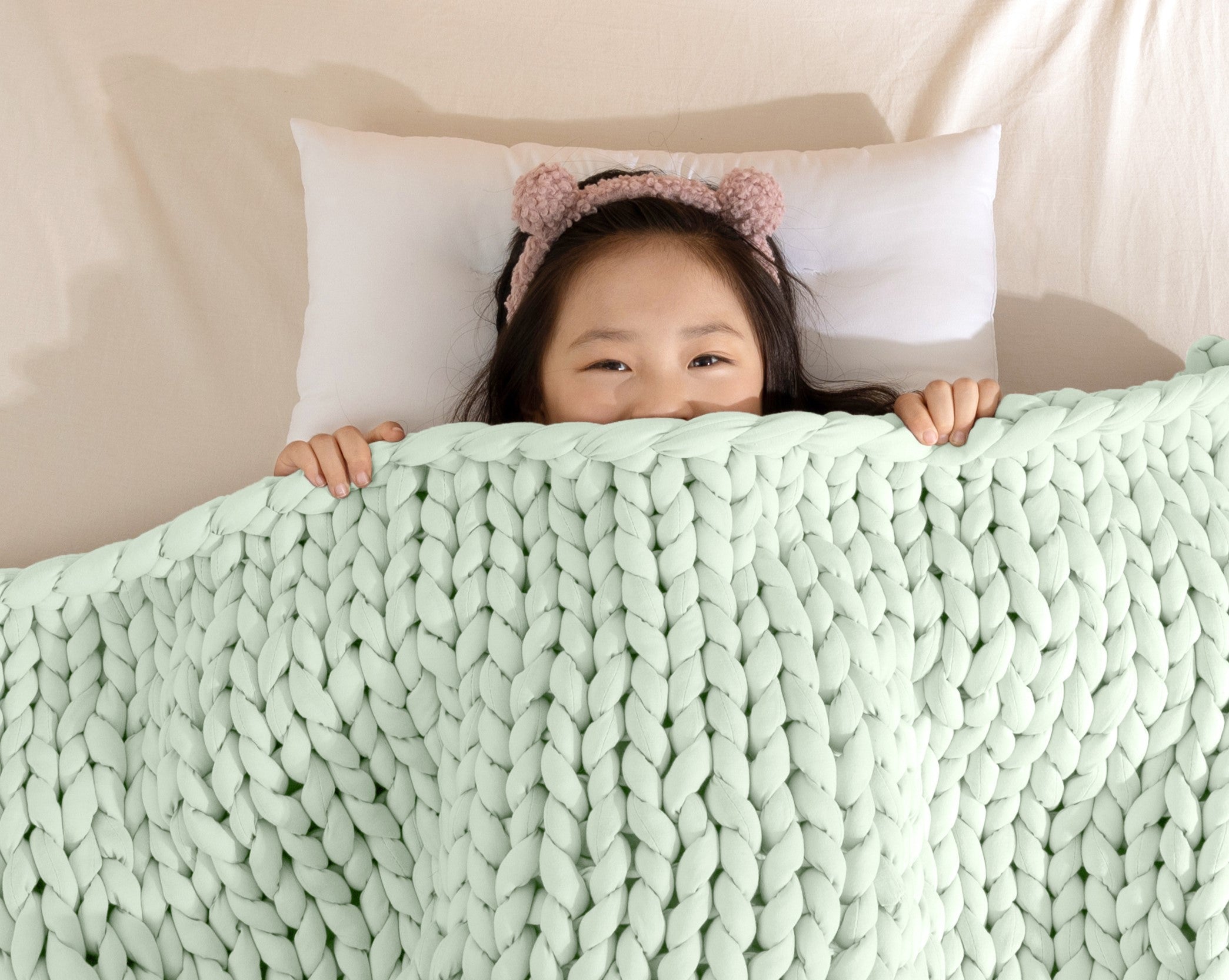 #color_minty green_Knitted Weighted Blanket Rainbow Kids