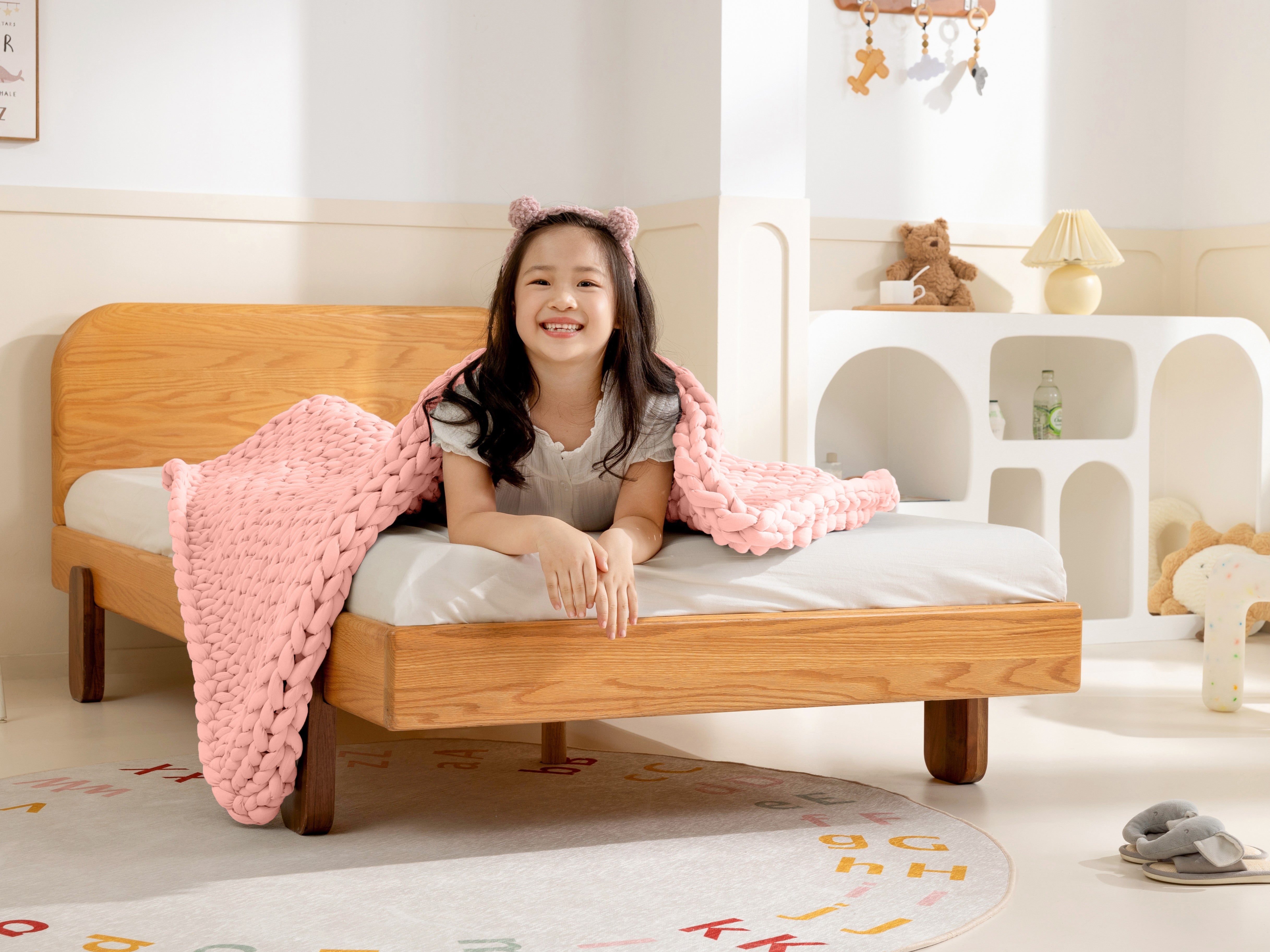 #color_misty rose_Knitted Weighted Blanket Rainbow Kids